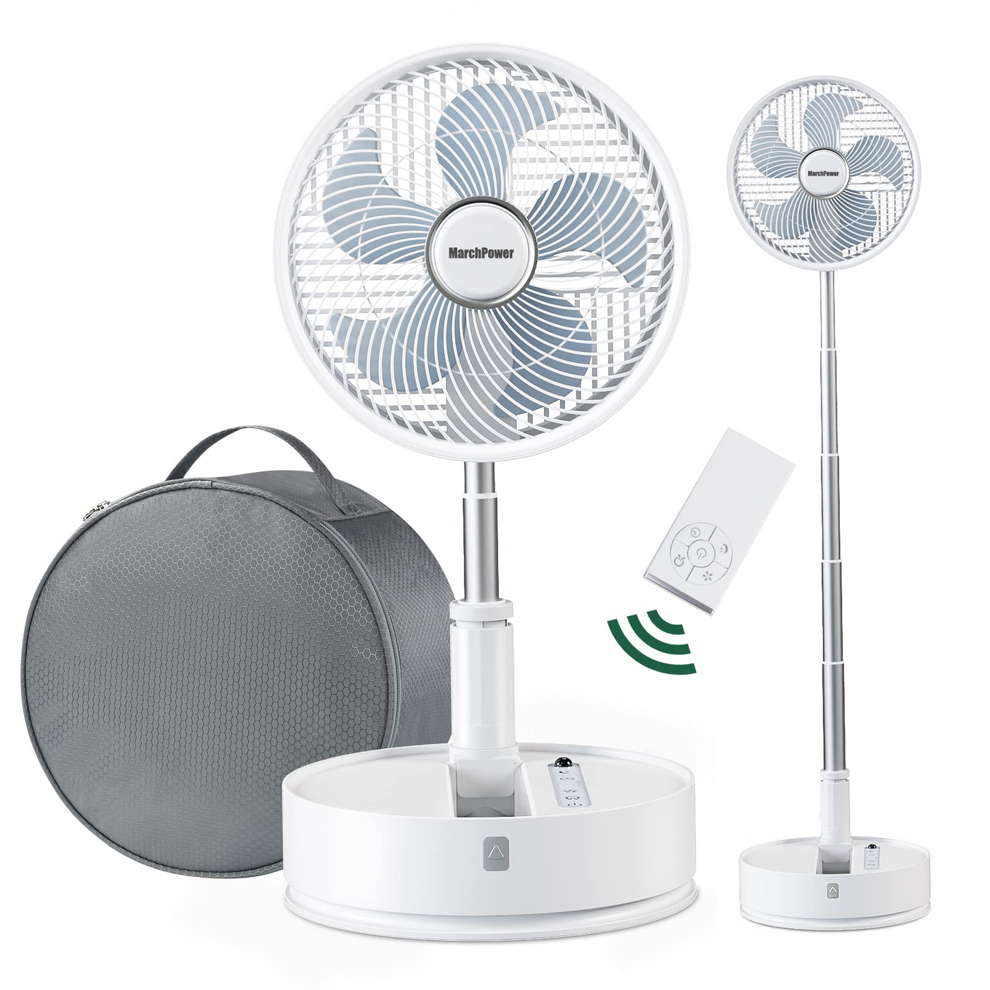 Marchpower Portable Pedestal Fan with Remote 10" Collapsible Fan Osciallating Foldable Standing Floor Fan with Timer, Cordless Foldaway 5-Speed Telescopic Table Fan for Home Trave Picnic Camping