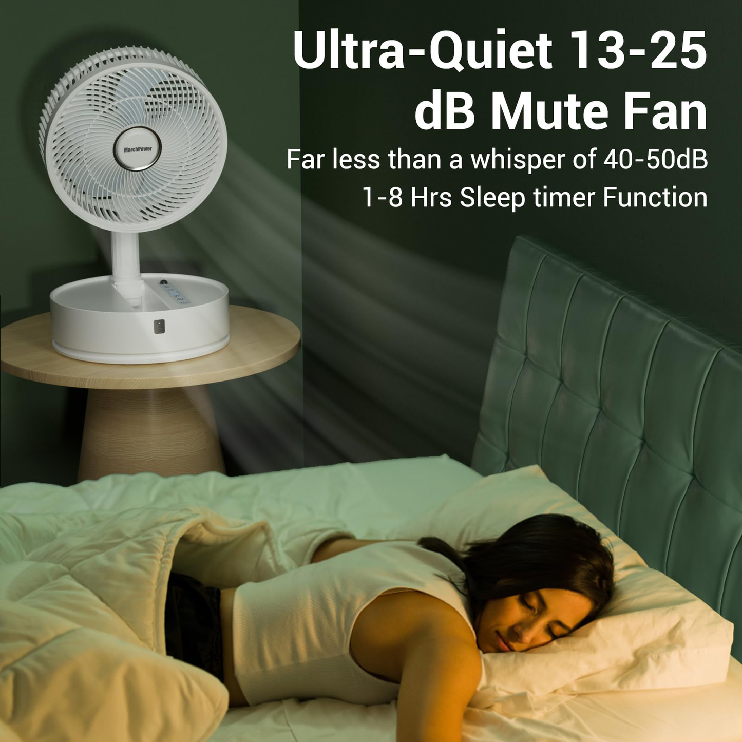 Marchpower Portable Pedestal Fan with Remote 10" Collapsible Fan Osciallating Foldable Standing Floor Fan with Timer, Cordless Foldaway 5-Speed Telescopic Table Fan for Home Trave Picnic Camping