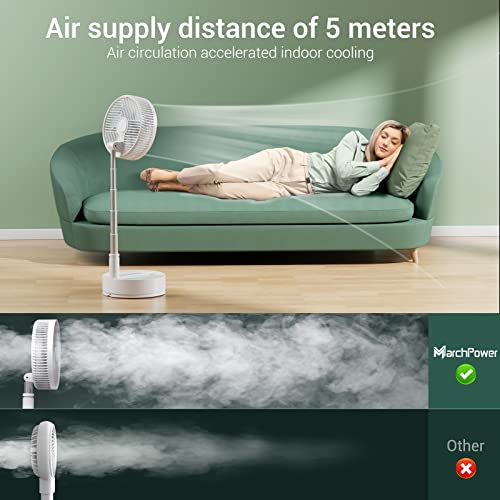 Marchpower Portable Pedestal Fan with Remote 10" Collapsible Fan Osciallating Foldable Standing Floor Fan with Timer, Cordless Foldaway 5-Speed Telescopic Table Fan for Home Trave Picnic Camping