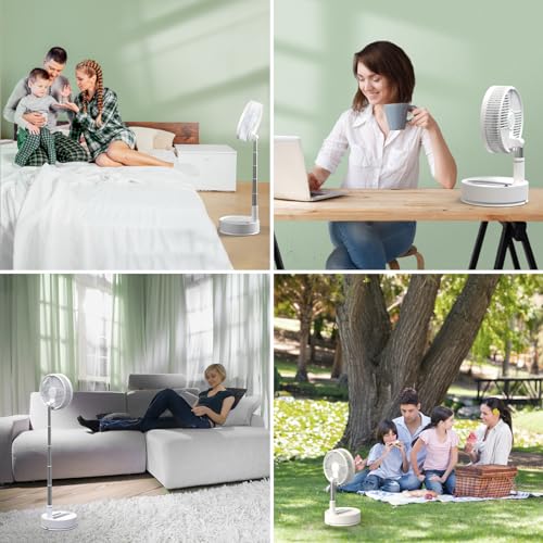 Marchpower Portable Pedestal Fan with Remote 10" Collapsible Fan Osciallating Foldable Standing Floor Fan with Timer, Cordless Foldaway 5-Speed Telescopic Table Fan for Home Trave Picnic Camping