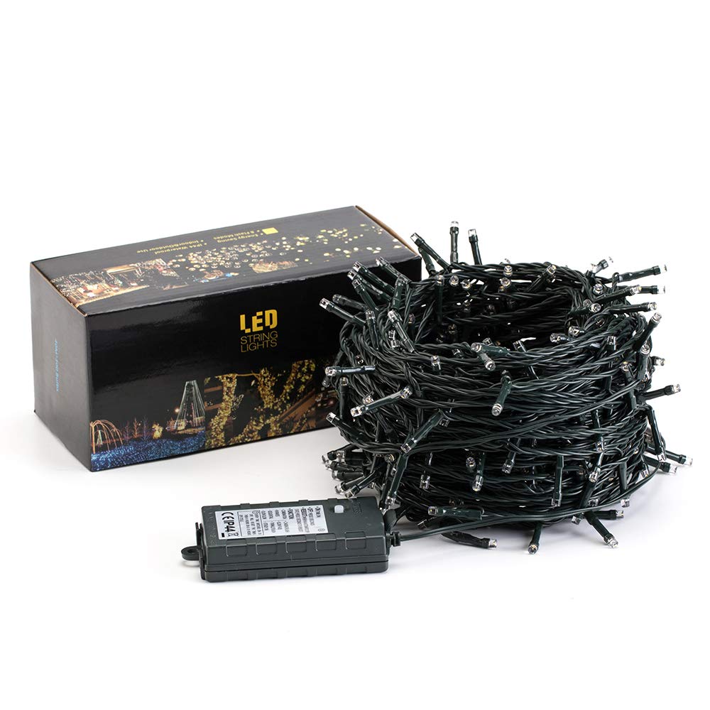 Christmas String Lights, Battery Operated Xmas Tree Lights 132ft 300-LED 8 Modes Waterproof Decorative Lights for Indoor Outdoor Holiday Wedding Party Home Yard Decoration -Warm White