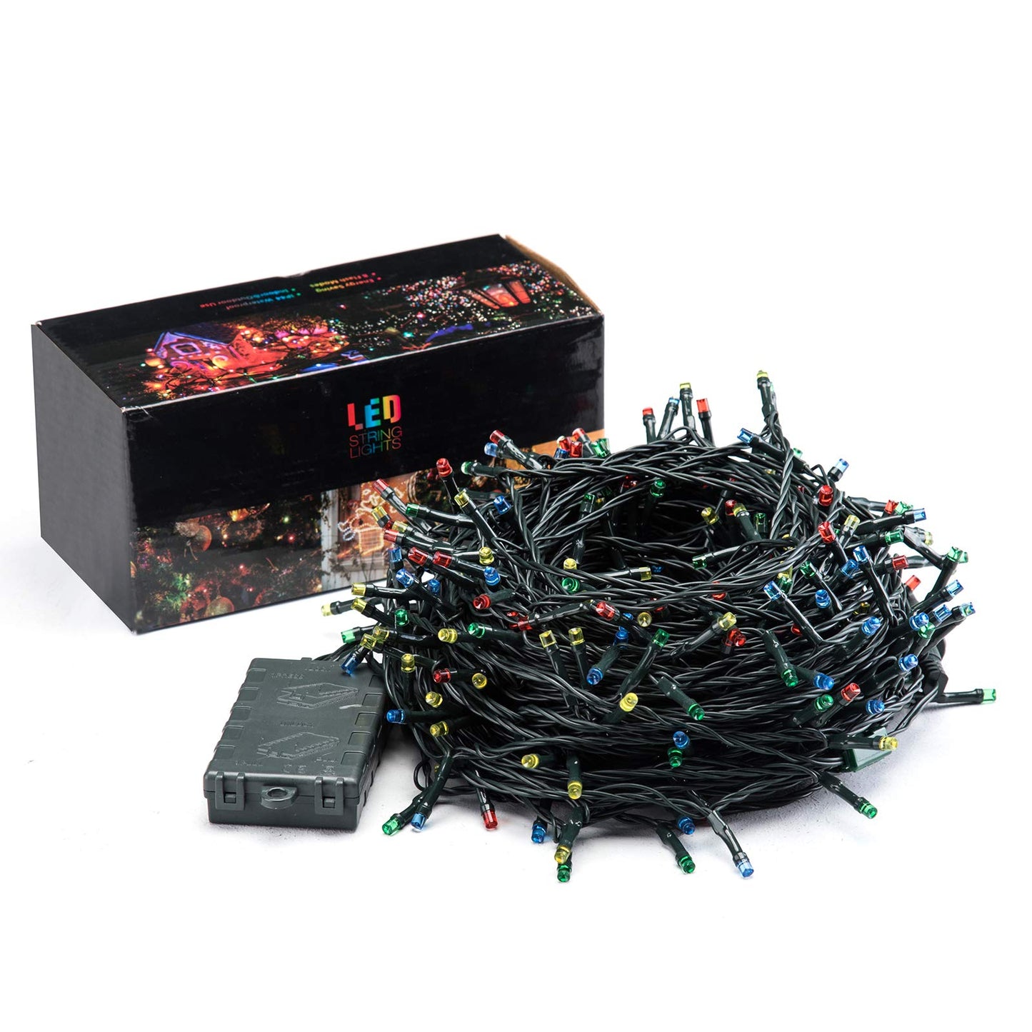 Battery Operated Christmas Lights, 132FT 300 LED 8 Modes Outdoor/Indoor Waterproof String Lights, Decoration Light Strings for Xmas Tree Home Garden Wedding Party Holiday- Multicolor