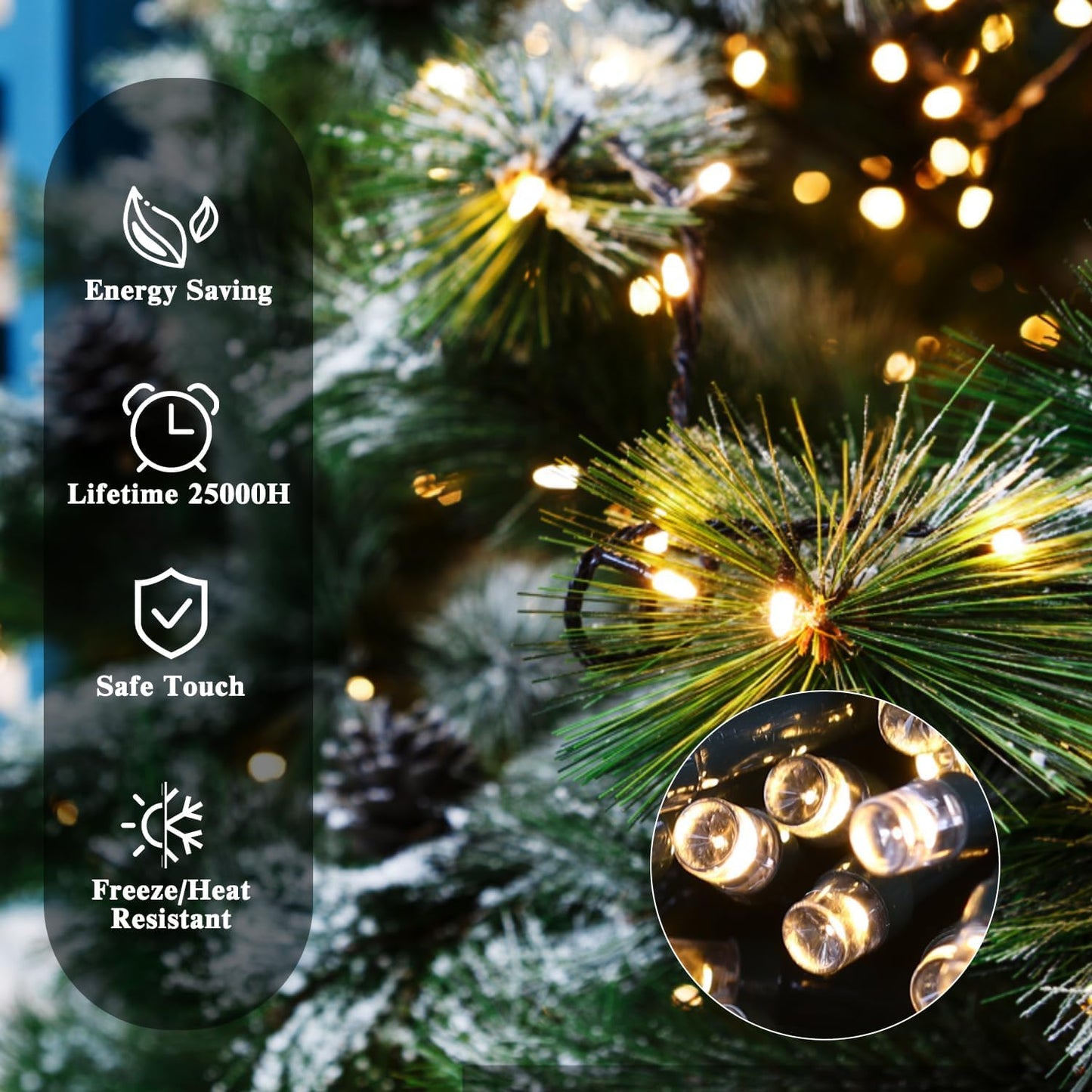 Christmas String Lights, Battery Operated Xmas Tree Lights 132ft 300-LED 8 Modes Waterproof Decorative Lights for Indoor Outdoor Holiday Wedding Party Home Yard Decoration -Warm White