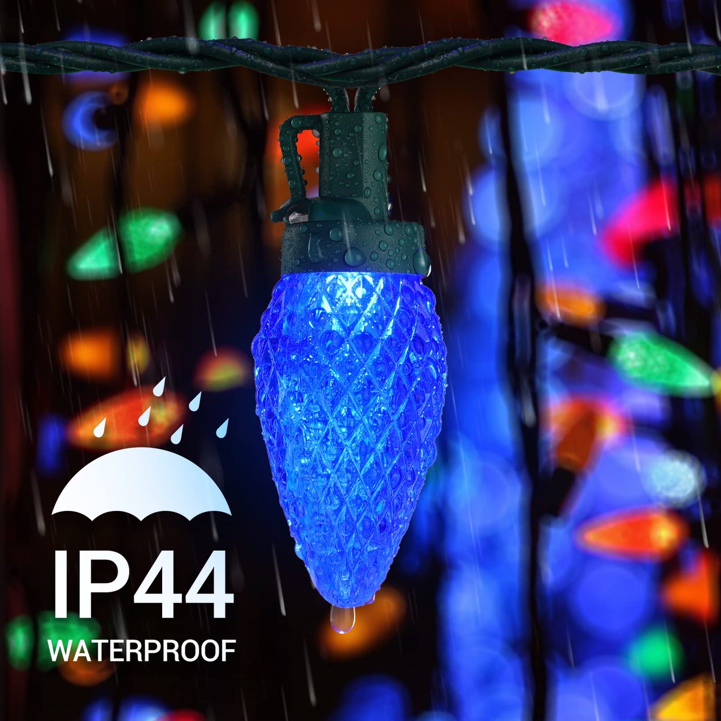 Marchpower C9 Christmas Lights,70LED 46FT Big Bulb Waterproof Outdoor Indoor String Lights,Durable Fairy Light Plug in Connectable Strawberry Light for Party Garden Tree Home Roof Decorate, Multicolor