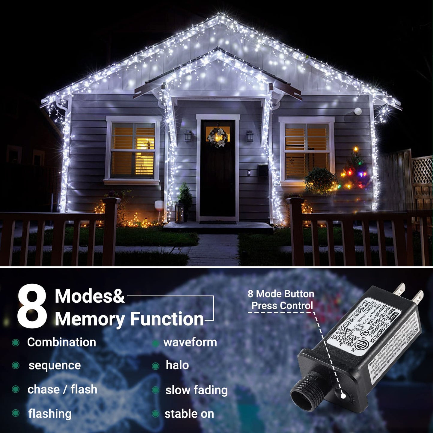 Marchpower 82ft 1000 LED String Christmas Lights - Dark Green Wire Cluster Christmas Tree Lights - 8 Modes Outdoor Waterproof White Christmas Lights Plug in for Holiday Wedding Party Home Decor