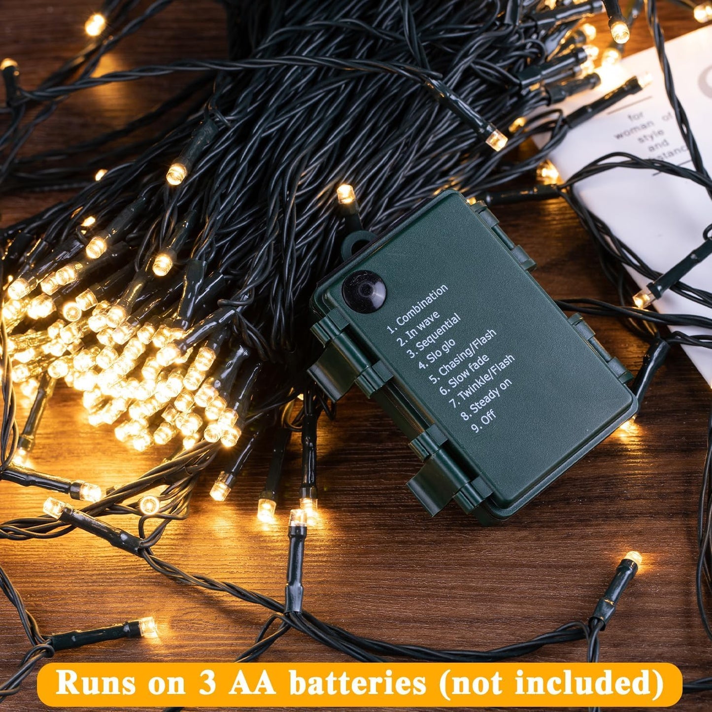 Christmas String Lights, Battery Operated Xmas Tree Lights 132ft 300-LED 8 Modes Waterproof Decorative Lights for Indoor Outdoor Holiday Wedding Party Home Yard Decoration -Warm White