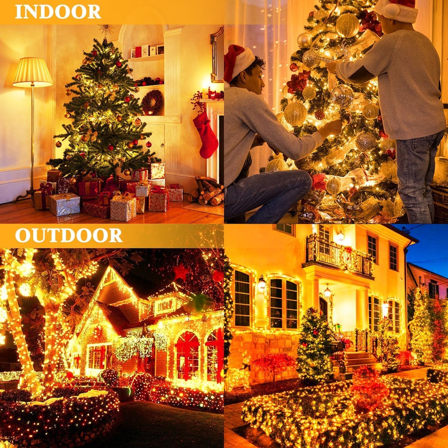 Christmas String Lights, Battery Operated Xmas Tree Lights 132ft 300-LED 8 Modes Waterproof Decorative Lights for Indoor Outdoor Holiday Wedding Party Home Yard Decoration -Warm White