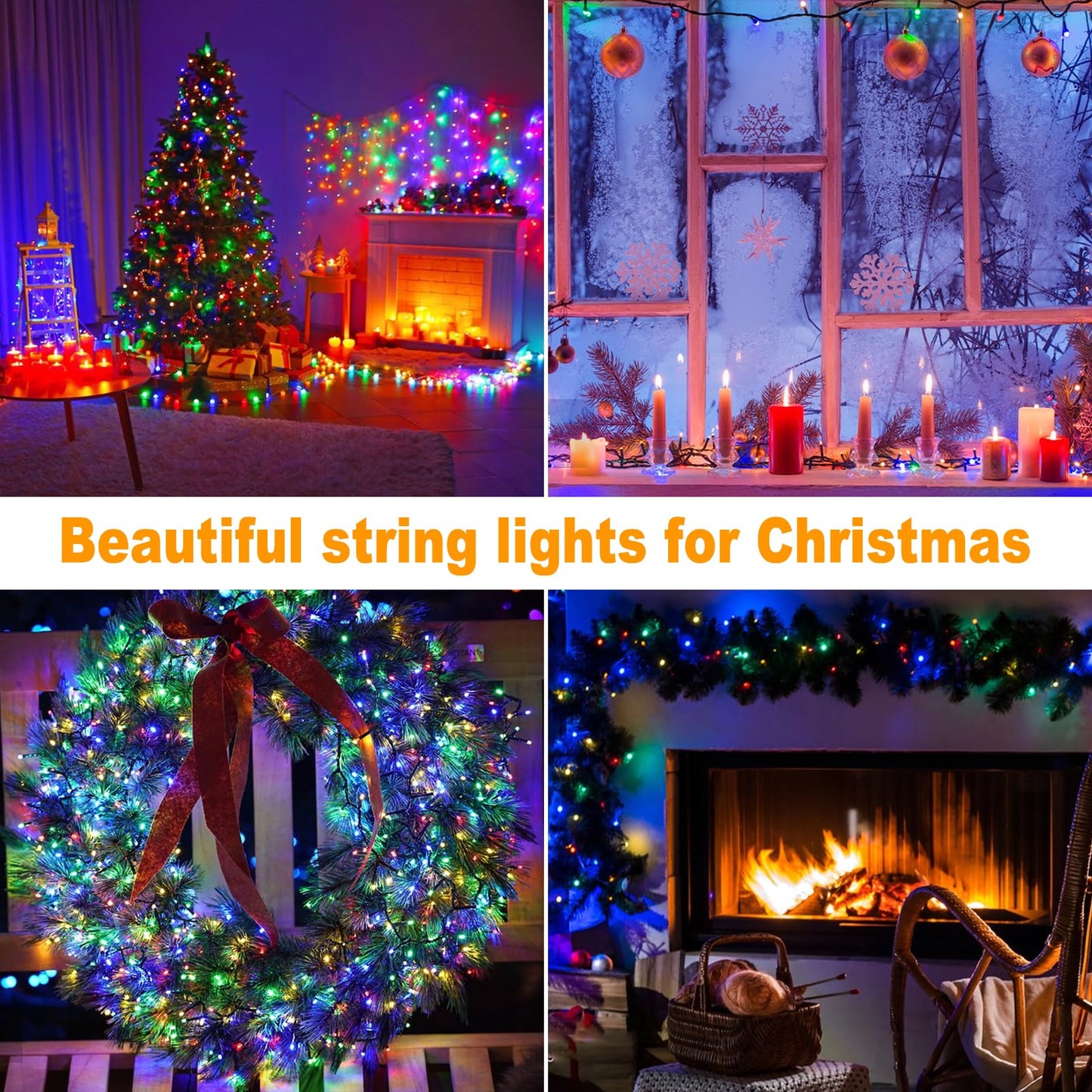 Battery Operated Christmas Lights, 132FT 300 LED 8 Modes Outdoor/Indoor Waterproof String Lights, Decoration Light Strings for Xmas Tree Home Garden Wedding Party Holiday- Multicolor