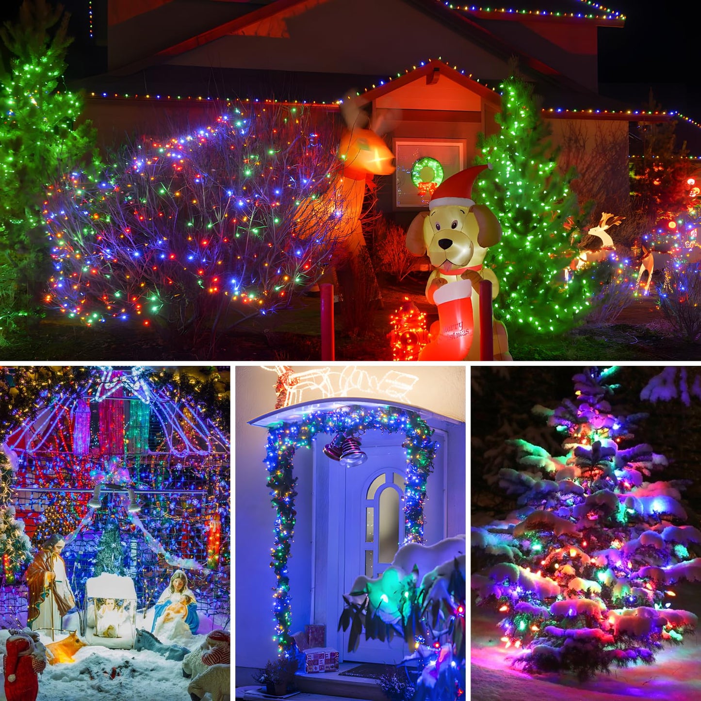 Battery Operated Christmas Lights, 132FT 300 LED 8 Modes Outdoor/Indoor Waterproof String Lights, Decoration Light Strings for Xmas Tree Home Garden Wedding Party Holiday- Multicolor