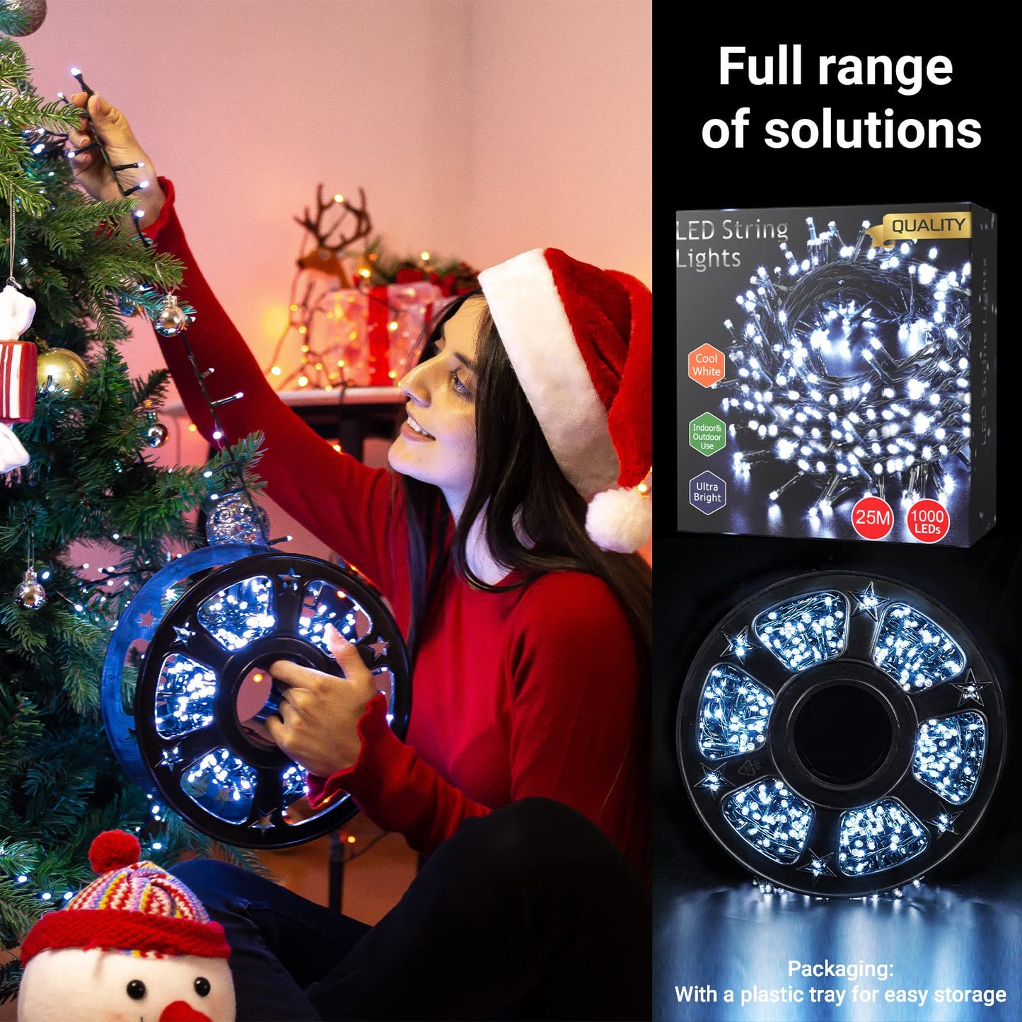 Marchpower 82ft 1000 LED String Christmas Lights - Dark Green Wire Cluster Christmas Tree Lights - 8 Modes Outdoor Waterproof White Christmas Lights Plug in for Holiday Wedding Party Home Decor