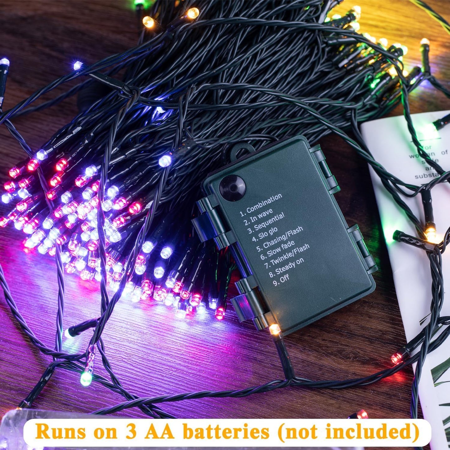Battery Operated Christmas Lights, 132FT 300 LED 8 Modes Outdoor/Indoor Waterproof String Lights, Decoration Light Strings for Xmas Tree Home Garden Wedding Party Holiday- Multicolor