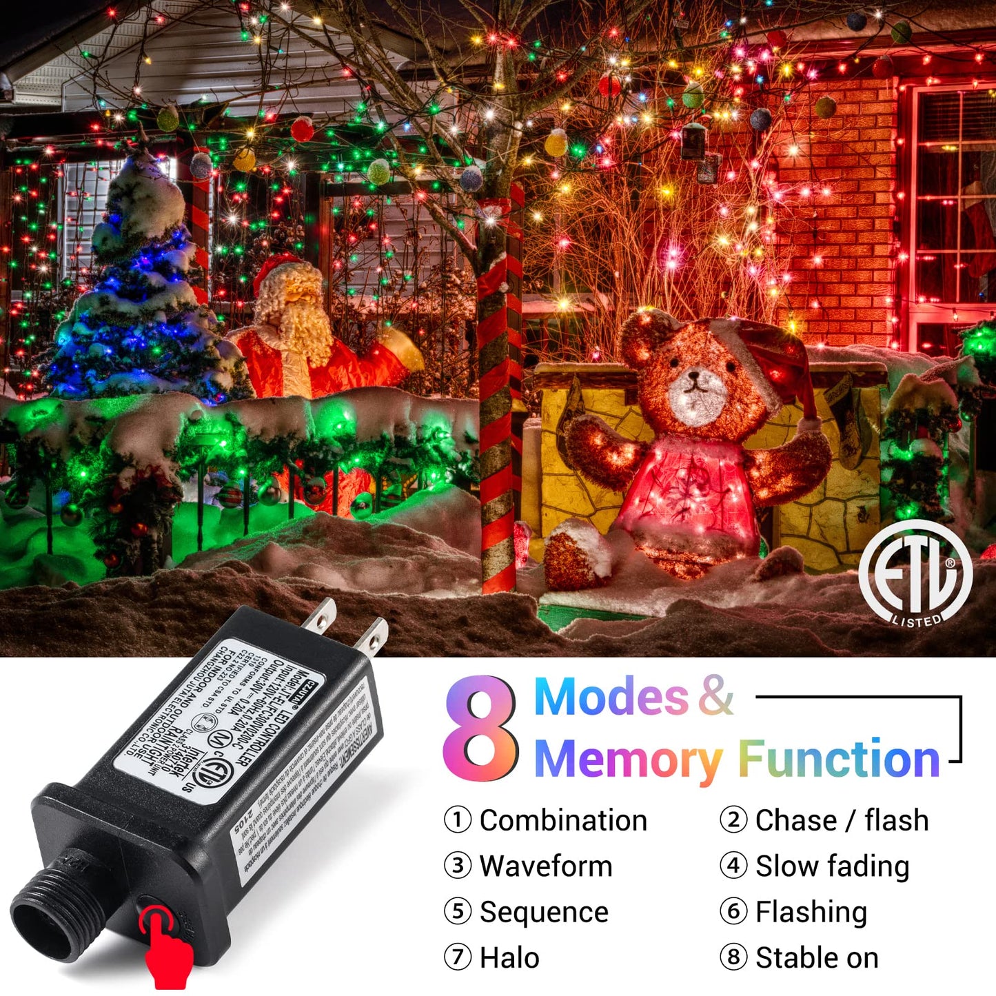 82ft 1000 LED String Christmas Lights - Dark Green Wire Color Changing Cluster Christmas Tree Lights - 8 Modes Outdoor Waterproof Christmas Lights Plug in for Holiday Wedding Party Home Decor