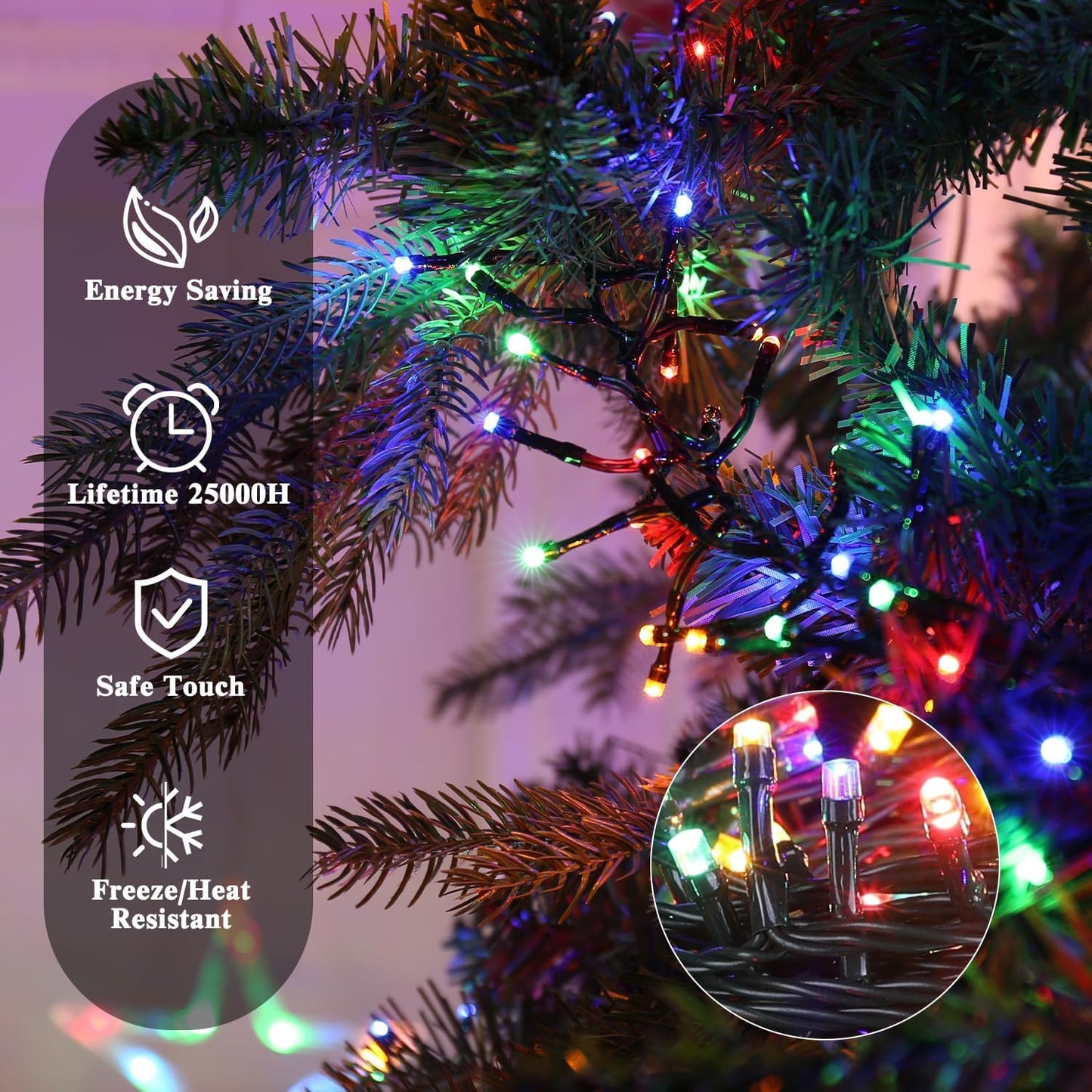 Battery Operated Christmas Lights, 132FT 300 LED 8 Modes Outdoor/Indoor Waterproof String Lights, Decoration Light Strings for Xmas Tree Home Garden Wedding Party Holiday- Multicolor