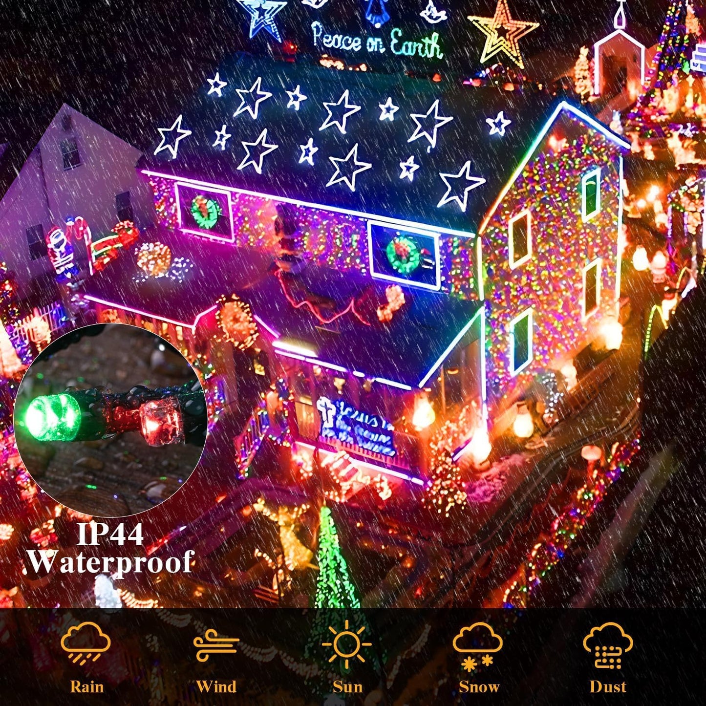 Battery Operated Christmas Lights, 132FT 300 LED 8 Modes Outdoor/Indoor Waterproof String Lights, Decoration Light Strings for Xmas Tree Home Garden Wedding Party Holiday- Multicolor