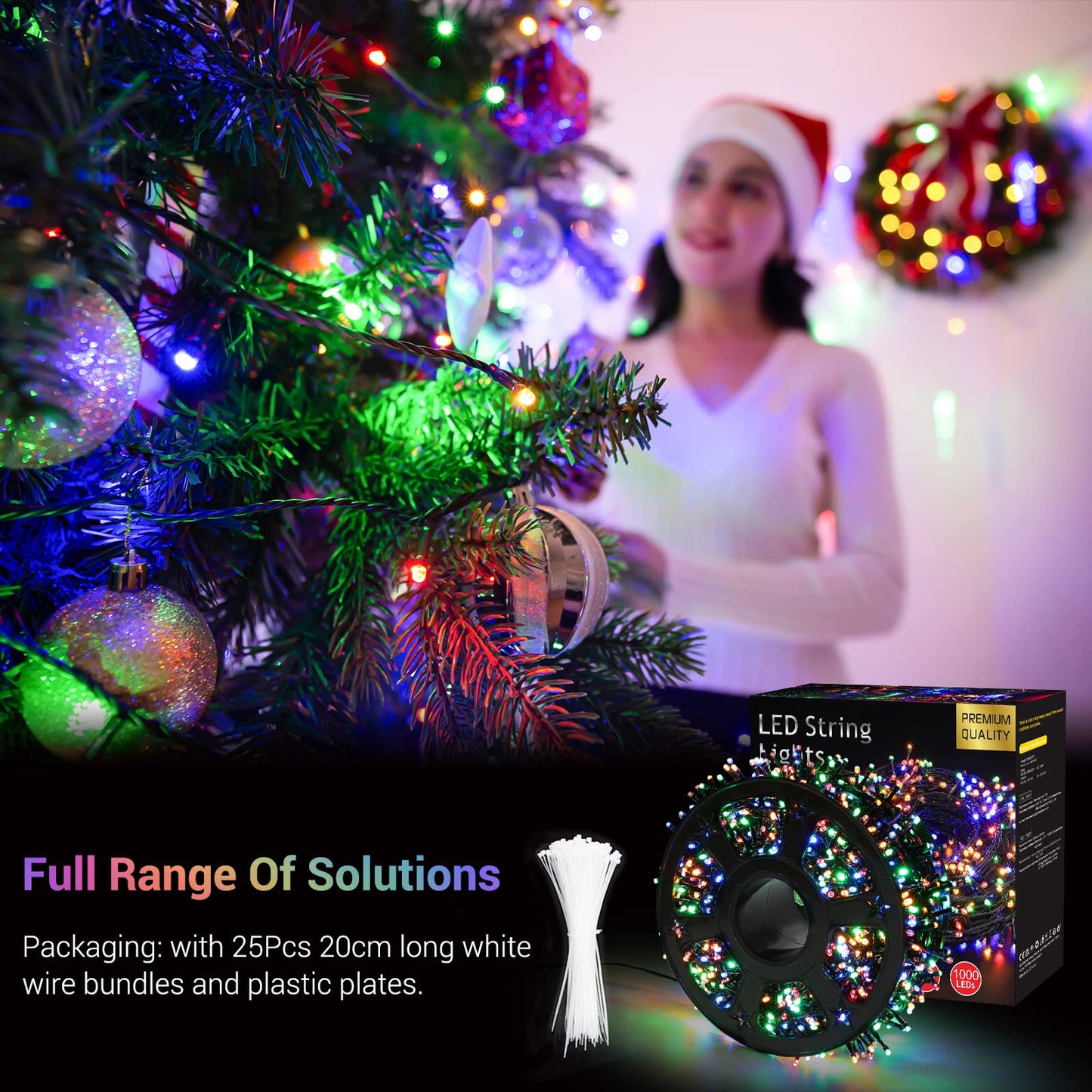 82ft 1000 LED String Christmas Lights - Dark Green Wire Color Changing Cluster Christmas Tree Lights - 8 Modes Outdoor Waterproof Christmas Lights Plug in for Holiday Wedding Party Home Decor