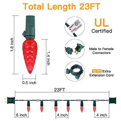 Marchpower C6 Christmas Lights,2-Pack Waterproof Outdoor Indoor String Lights,70 LED 23FT Durable Fairy Light Plug in Connectable Strawberry Light for Garden Trees Roofs Holiday Decorate,Red