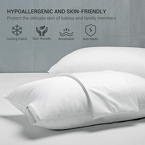 Marchpower Cooling Pillowcases Japanese Arc-Chill & Cotton Double Design Pillow Cases 2 Pack Breathable Anti-Static Skin-Friendly for Hot Sleepers Night Sweats Pillowcase (Queen 20X30 inches)-White