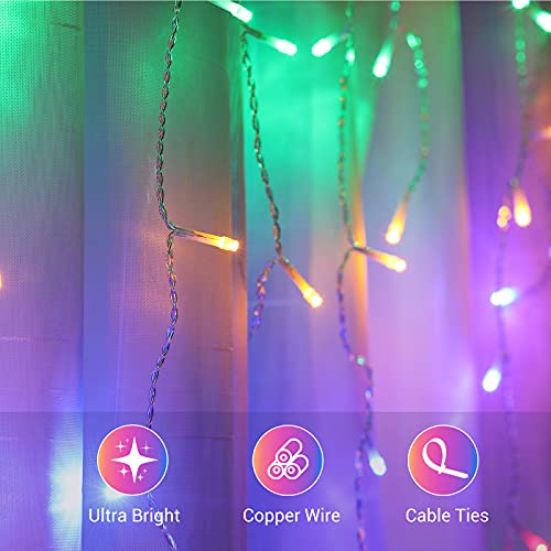 Marchpower 400 LED Icicle Lights - Multicolor 32ft 80 Drops - Indoor/Outdoor Christmas Fairy String Lights Curtain Connectable Starry Twinkle Light 8 Modes for Wedding Holiday Halloween Easter Decor