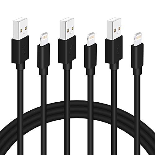 Black iPhone Charger Cord, 3-Pack 6FT MFi Certified Fast Charging Cable Data Sync Lightning to USB-A Cable Compatible with iPhone 13/12/ Mini/Pro/Max/ 11/ XS/XR/SE/ 8/7/ 6/ Plus/iPad/AirPods
