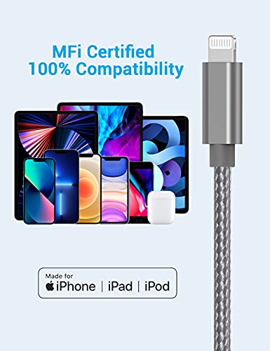 USB C to Lightning Cable, Marchpower MFi Certified iPhone 12 13 Fast Charging Cable 3 Pack 3/6/10 ft Type C to Lightning Charger Cord for iPhone 13 12 Pro Max Mini 11 SE X XS XR 8 Plus, Gray