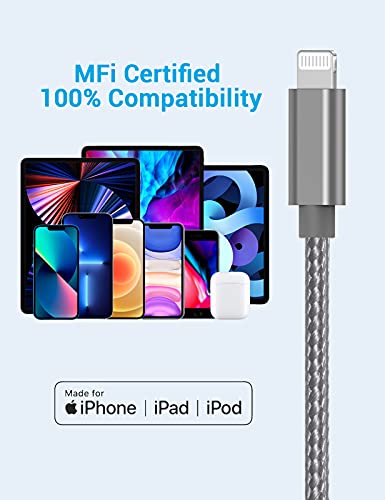 USB C to Lightning Cable, Marchpower MFi Certified iPhone 13 Fast Charging Cable 3 Pack 6 ft Type C to Lightning Charger Cord for iPhone 13 Pro Max Mini 12 11 SE(2020) X XS XR 8 Plus, Gray