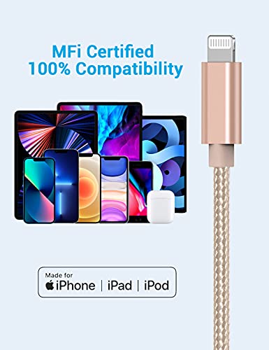 Marchpower USB C to Lightning Cable - MFi Certified iPhone 13 Fast Charger Cord 3/6/10ft Charging Cable Compatible with iPhone 13 12 Pro Max Mini 11 X XS XR 8 Plus -Gold