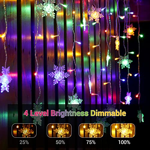 Marchpower Snowflake LED Icicle Lights - 32ft 400 LEDs 80 Drips Multicolor/Warm White Color Changing Window Curtain String Light Connectable Twinkle Light 8 Modes for Easter Wedding Holiday Décor