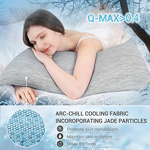 Marchpower Cooling Pillowcases Japanese Arc-Chill & Cotton Double Design Pillow Cases 2 Pack Breathable Anti-Static Skin-Friendly for Hot Sleepers Night Sweats Pillowcase (Standard 20X26 inches)-Gray