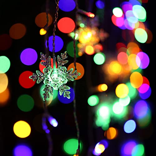 Marchpower Snowflake LED Icicle Lights - 32ft 400 LEDs 80 Drips Multicolor/Warm White Color Changing Window Curtain String Light Connectable Twinkle Light 8 Modes for Easter Wedding Holiday Décor