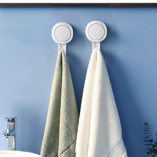 Suction Cups Hooks for Shower Reusable Waterproof Utility Hooks(2 Pack) Heavy Duty Vacuum Suction Home Kitchen Bathroom Wall Hooks Hanger for Towel Loofah Cloth Key & Ceiling Hanger