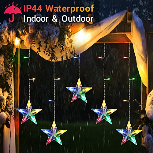 Marchpower 5 Stars Curtain Lights Multicolor, Battery Operated Christmas Star Window Lights with Timer & Memory Function, IP44 Waterproof 36LED Star String Lights with 8 Modes and 6 Hooks for Xmas