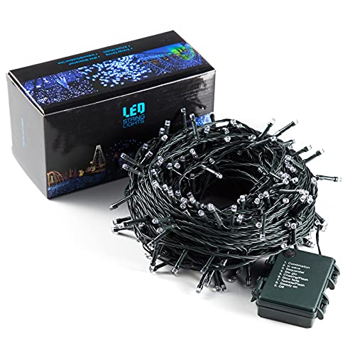 Battery Operated String Lights-132ft 300 LED 8 Modes Outdoor/Indoor Waterproof Fairy Lights,Decorative Light Strings for Wedding Birthday Party Bedroom Proof Garden Valentine's Day Holiday,Blue White