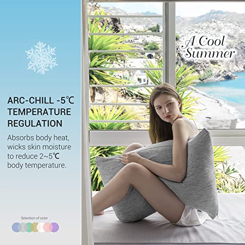 Marchpower Cooling Pillowcases Japanese Arc-Chill & Cotton Double Design Pillow Cases 2 Pack Breathable Anti-Static Skin-Friendly for Hot Sleepers Night Sweats Pillowcase (Standard 20X26 inches)-Gray