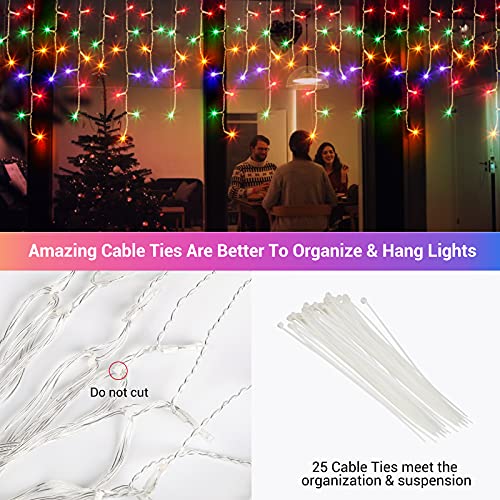 Marchpower 400 LED Icicle Lights - Multicolor 32ft 80 Drops - Indoor/Outdoor Christmas Fairy String Lights Curtain Connectable Starry Twinkle Light 8 Modes for Wedding Holiday Halloween Easter Decor