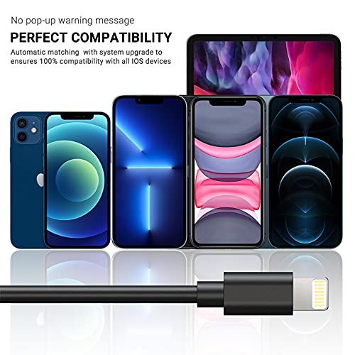 Black iPhone Charger Cord, 3-Pack 6FT MFi Certified Fast Charging Cable Data Sync Lightning to USB-A Cable Compatible with iPhone 13/12/ Mini/Pro/Max/ 11/ XS/XR/SE/ 8/7/ 6/ Plus/iPad/AirPods