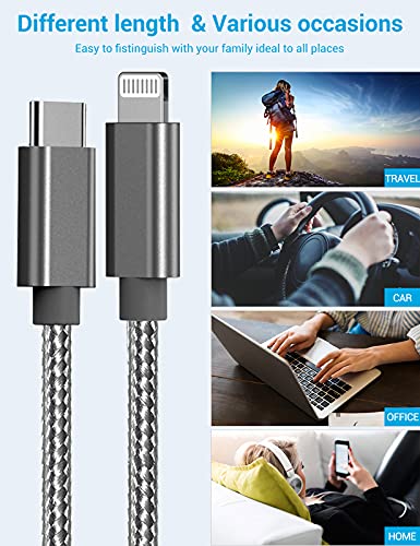 USB C to Lightning Cable, Marchpower MFi Certified iPhone 12 13 Fast Charging Cable 3 Pack 3/6/10 ft Type C to Lightning Charger Cord for iPhone 13 12 Pro Max Mini 11 SE X XS XR 8 Plus, Gray