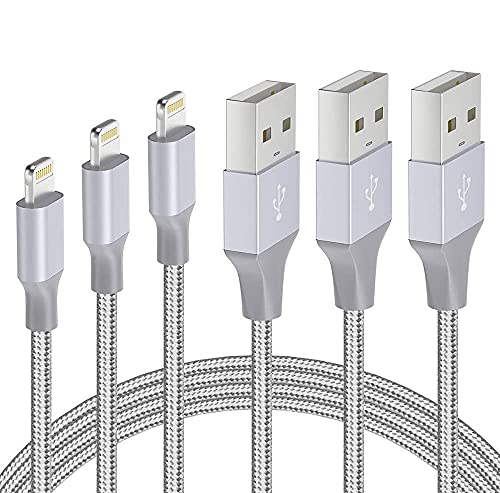 iPhone 13 Charger Cord - 3 Pack 3/6/10 ft MFi Certified Lightning Cable Nylon Braided Fast Charging Syncing Cord Compatible with iPhone 13 12Pro Max 11 X Xs XR 8 7 6 Plus Mini iPad Airpods, Gray