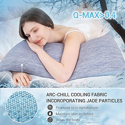 Marchpower Cooling Pillowcases Japanese Arc-Chill & Cotton Double Design Pillow Cases 2 Pack Breathable Anti-Static Skin-Friendly for Hot Sleepers Night Sweats Pillowcase (Standard 20X26 inches)-Blue