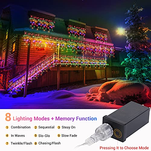 Marchpower 400 LED Icicle Lights - Multicolor 32ft 80 Drops - Indoor/Outdoor Christmas Fairy String Lights Curtain Connectable Starry Twinkle Light 8 Modes for Wedding Holiday Halloween Easter Decor