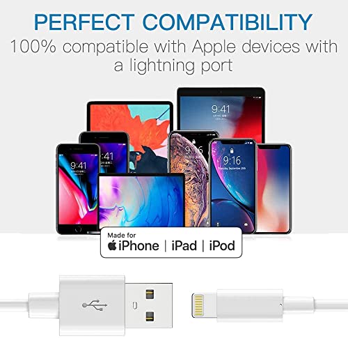 iPhone Charger Cord 3Pack 6FT - Lightning Cable MFi Certified USB A iPhone Charging Cable Cord Long Durable for iPhone 13 12 11 Pro Max Mini SE 10 X Xs Max XR 8 7 6 Plus 5S iPad Mini Pro iPod - White