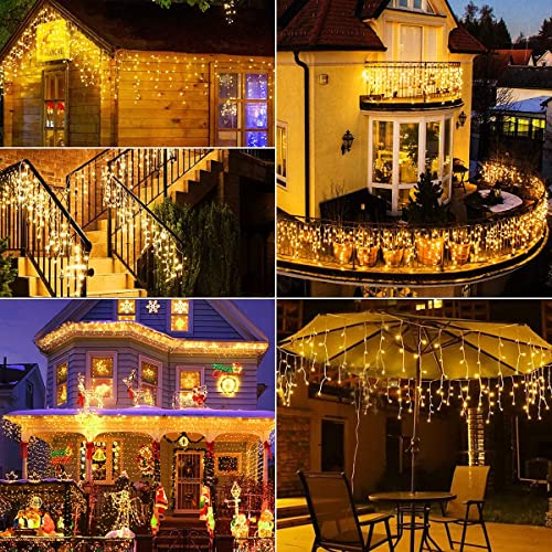 Marchpower 400 LED Icicle Lights - Warm White 32ft 80 Drops - Indoor/Outdoor Christmas Fairy String Lights Curtain Connectable Starry Twinkle Light 8 Modes for Wedding Holiday Halloween Easter Décor