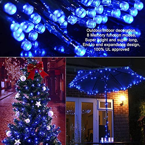 Battery Operated String Lights-132ft 300 LED 8 Modes Outdoor/Indoor Waterproof Fairy Lights,Decorative Light Strings for Wedding Birthday Party Bedroom Proof Garden Valentine's Day Holiday,Blue White