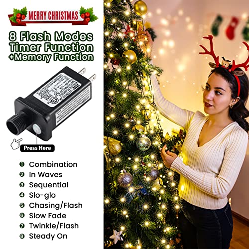 Marchpower Christmas Tree Lights Warm White, 8 Modes Christmas Lights for Tree with Timer & Memory Function, 400 Diamond LED 6.6FTx10 Waterproof Xmas Tree Lights with Ring for Indoor Outdoor