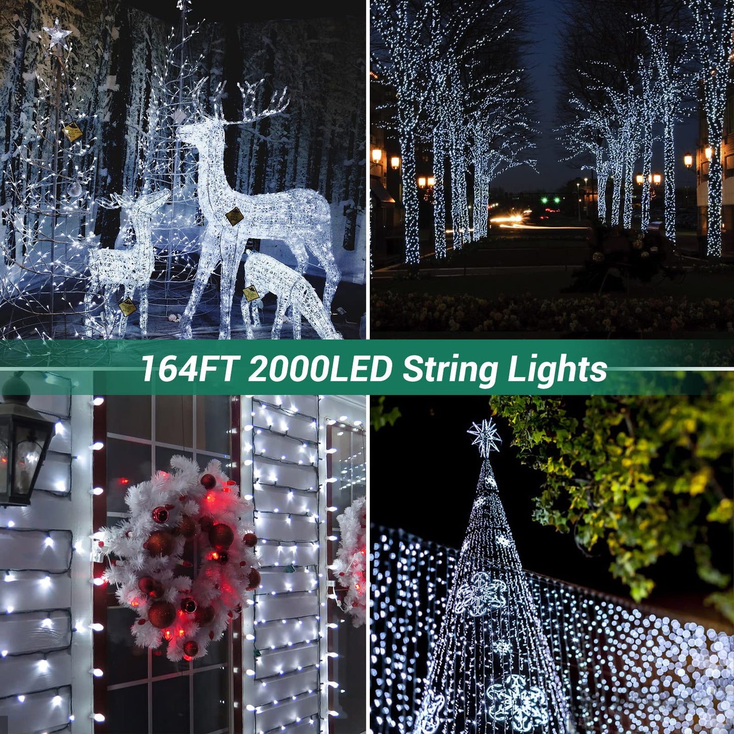 Marchpower 164ft 2000 LED String Christmas Lights - Dark Green Wire Cluster Christmas Tree Lights - 8 Modes Outdoor Waterproof White Strands Christmas Lights Plug in for Holiday Wedding Party Home Decor