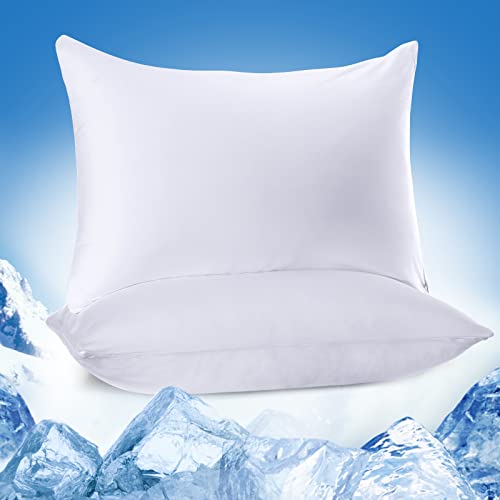 Marchpower Cooling Pillowcases Japanese Arc-Chill & Cotton Double Design Pillow Cases 2 Pack Breathable Anti-Static Skin-Friendly for Hot Sleepers Night Sweats Pillowcase (Standard 20X26 inches)-White