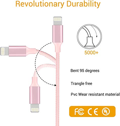Marchpower iPhone Charger Cord - MFi Certified Lightning Cable 3Pack 3ft 6ft 10ft USB-A Fast Charging Syncing Cable iPhone 13 12 Mini SE 11 Pro Max XS XR X 8 7 6 Plus SE iPad iPod AirPods Pink