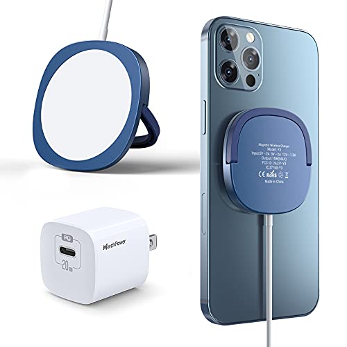 iPhone 13 Magnetic Wireless Charger - Mag Charging and 20W USB-C Fast Wall Plug Compatible with iPhone 13/13 Pro / 13 Pro Max / 13 Mini/ 12/12 Mini/ 12 Pro/12 Pro Max/AirPods Pro - Blue