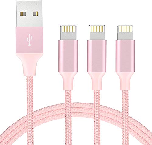 Marchpower iPhone Charger Cord - MFi Certified Lightning Cable 3Pack 3ft 6ft 10ft USB-A Fast Charging Syncing Cable iPhone 13 12 Mini SE 11 Pro Max XS XR X 8 7 6 Plus SE iPad iPod AirPods Pink