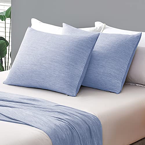 Marchpower Cooling Pillowcases Japanese Arc-Chill & Cotton Double Design Pillow Cases 2 Pack Breathable Anti-Static Skin-Friendly for Hot Sleepers Night Sweats Pillowcase (Standard 20X26 inches)-Blue