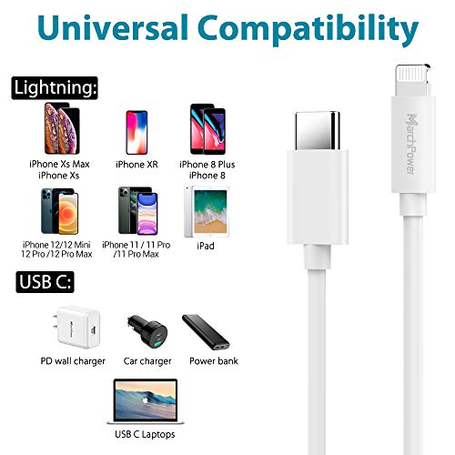 iPhone 13 Fast Charger Cord 3 Pack 6ft USB C to Lightning Cable - MFi Certified PD2.0 Charging Cable - Type C Port Support Quick Charge Sync for iPhone 13 12 Mini Pro Max 11 SE(2020) X XS XR 8 AirPods